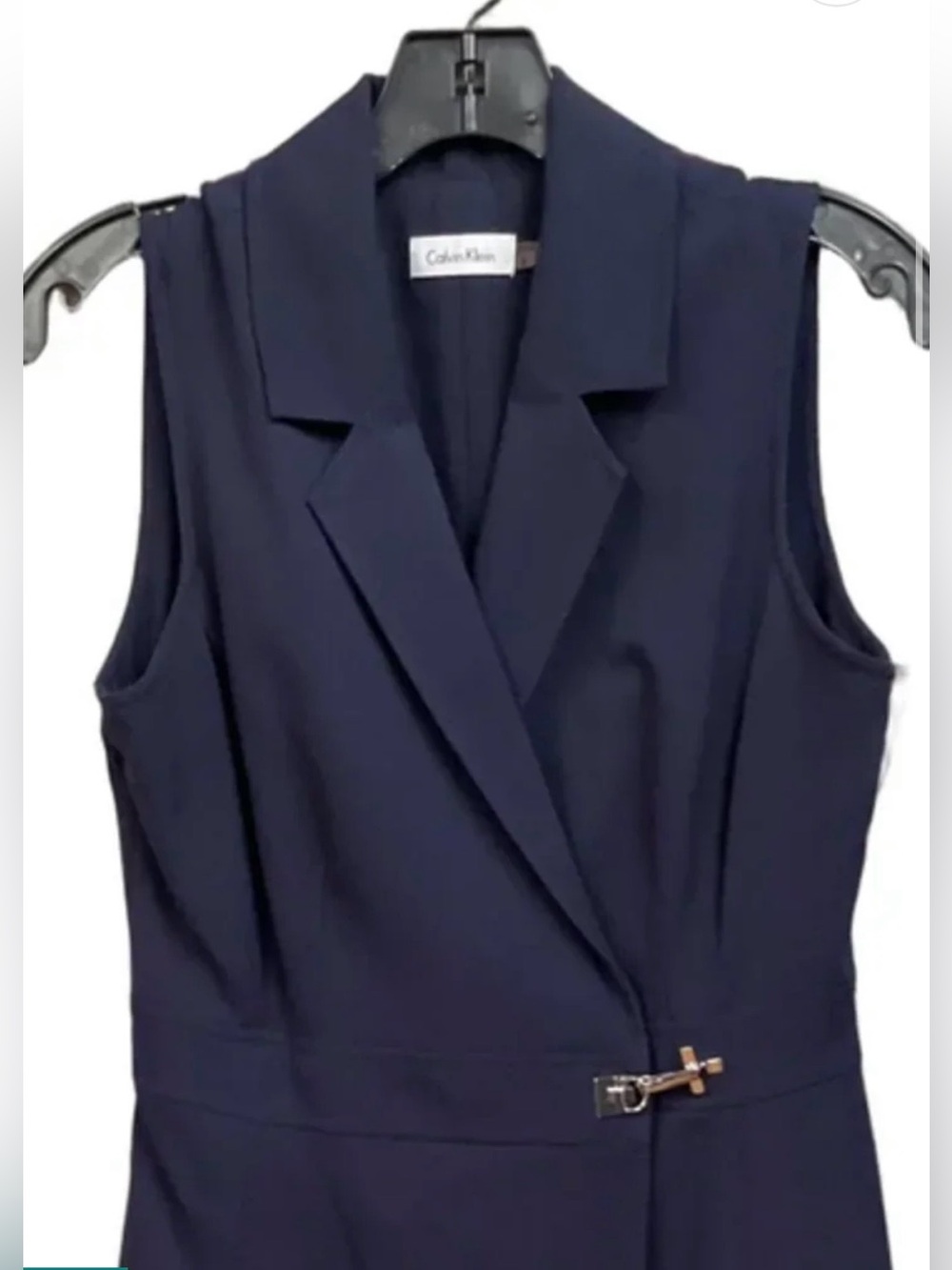 NEW Calvin Klein navy wrap-fit silver buckle sleeveless  blazer style dress 8 M
